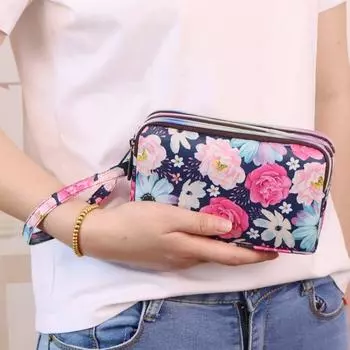 Модная женская сумка на запястье с цветком, водонепроницаемый холщовый кошелек, мини-сумки, спортивные сумки для сотовых телефонов, портмоне, косметичка для вечеринок