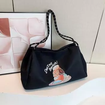 Модная женская сумка Niche с принтом 2024 года, новая повседневная сумка-тоут большой вместимости, высококачественная текстурированная сумка через плечо для поездок на работу чёрный