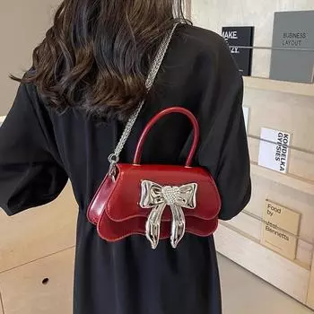 Модная женская сумка, новая простая повседневная маленькая сумка на одно плечо, роскошные дизайнерские сумки с бриллиантовым бантом для вечеринки