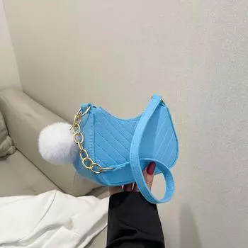 Модная женская сумка, однотонная повседневная мини-сумка подмышками, женская цепочка на плечо, женская кожаная сумка-тоут синий
