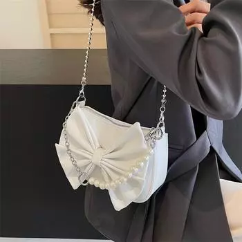 Модная женская сумка под мышками с французским бантом, новинка 2024 года, модная и модная сумка с высококачественной сумкой через плечо на цепочке