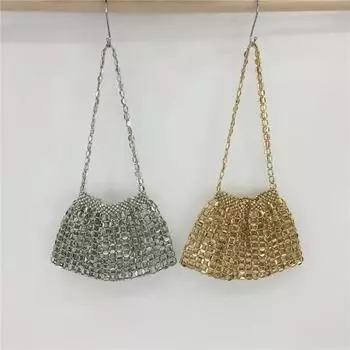 Модная женская сумка ручной работы из бисера с дынными семечками золотой