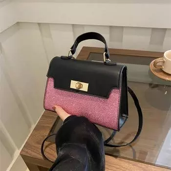 Модная женская сумка с контрастным цветным замком, лето 2024, новый простой тренд, сумка через плечо для поездок на работу, маленькая квадратная сумка чёрный