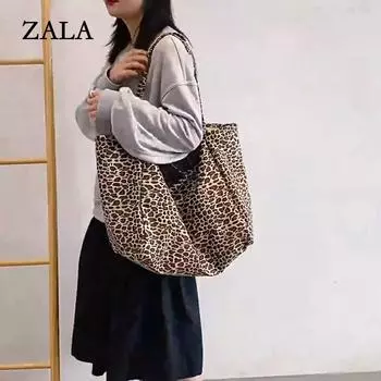 Модная женская сумка с леопардовым узором, сумка через плечо, большая вместительная сумка для покупок, простые холщовые женские сумки 39x20x35cm леопардовый
