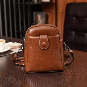 Модная женская сумка с ретро-принтом, универсальная вертикальная сумка для мобильного телефона, мини-сумка через плечо, маленькая квадратная сумка коричневый