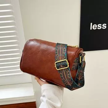 Модная женская сумка с текстурой, повседневная, большой емкости, 2024, новая, простая, ретро, цилиндрическая, персонализированная сумка через плечо