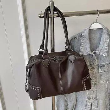 Модная женская сумка с заклепками большой емкости, новая сумка для путешествий на короткие расстояния, текстурированная кожа, сумки через плечо на одно плечо