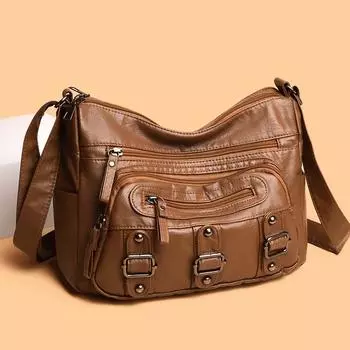 Модная женская сумка среднего возраста, сумка на одно плечо, легкая сумка через плечо из мягкой искусственной кожи, простая сумка для матери коричневый