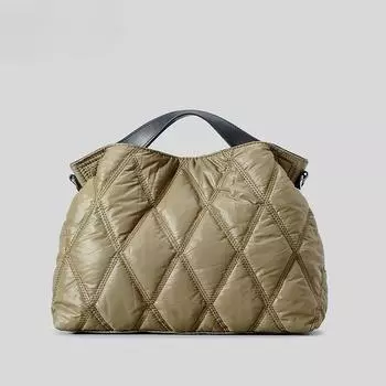 Модная женская сумка-тоут из хлопка Lattice Space с перьевым наполнителем, простая однотонная сумка через плечо зелёный