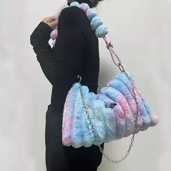 Модная женская сумка-тоут из искусственного меха на молнии, однотонные женские сумки через плечо, модные зимние и осенние мягкие пушистые плюшевые сумки чёрный