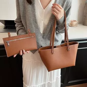 Модная женская сумка-тоут, новые винтажные однотонные универсальные сумки через плечо, осенние винтажные женские повседневные сумки для поездок на работу (30cm<Max Length<50cm)