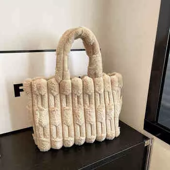 Модная женская сумка-тоут осень-зима плюшевая большая вместимость сумки на одно плечо корейские универсальные мягкие сумки для поездок на работу