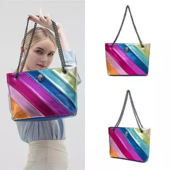 Модная женская сумка-тоут с цветными блоками, сумка через плечо с цепочкой, роскошная сумка с радужной головой орла, сумка через плечо разноцветный