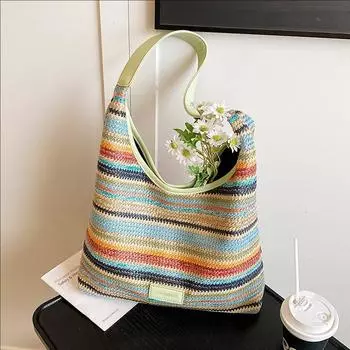 Модная женская сумка, универсальная, простая, плетеная, сумка-ведро подмышкой коричневый