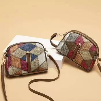 Модная женская сумка в этническом стиле, новая напечатанная мягкая кожаная сумка через плечо с диагональным крестом, мобильный кошелек