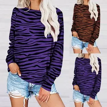 Модная женская свободная блузка в леопардовую полоску с принтом и длинными рукавами, футболка, топы XL кофейный