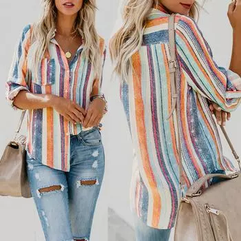 Модная женская свободная футболка с длинными рукавами и пуговицами в клетку, блузка, топы One size оранжевый