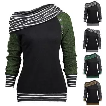 Модная женская свободная толстовка в полоску с принтом и воротником с длинными рукавами M серый