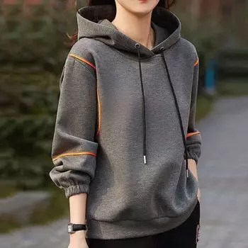 Модная женская толстовка больших размеров в корейском стиле, утягивающая и универсальная, весенняя коллекция M серый