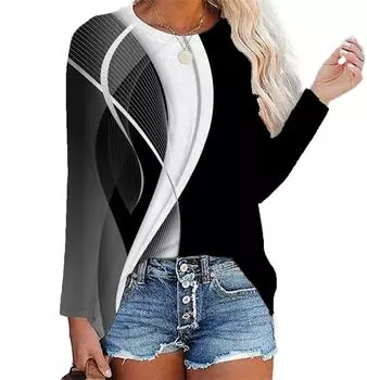 Модная женская толстовка, пуловер с градиентным рисунком, повседневный спортивный топ с круглым вырезом и длинными рукавами, микроэластичный топ на осень и зиму 4XL