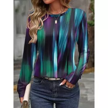 Модная женская толстовка с 3D-принтами, цветной блок, графика, y2k, футболка с длинным рукавом, повседневная свободная футболка с круглым вырезом, топы с длинным рукавом XL