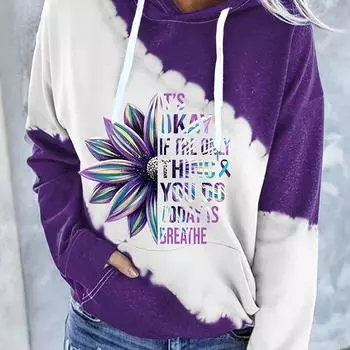 Модная женская толстовка с цветочным принтом и буквами — удобная толстовка с капюшоном на шнурке и карманом-кенгуру — стильная повседневная одежда с длинным рукавом для модниц S