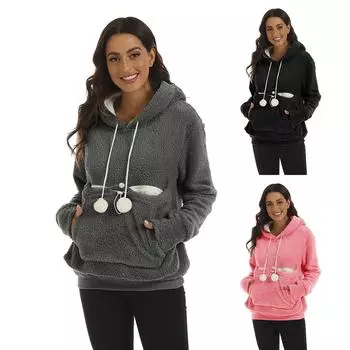 Модная женская толстовка с капюшоном на молнии и сеткой с большим карманом и толстовкой с капюшоном M розовый