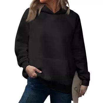 Модная женская толстовка с капюшоном, повседневный топ с карманом, свободный пуловер L