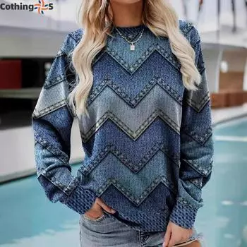 Модная женская толстовка с капюшоном в полоску с принтом и свободным верхом S синий