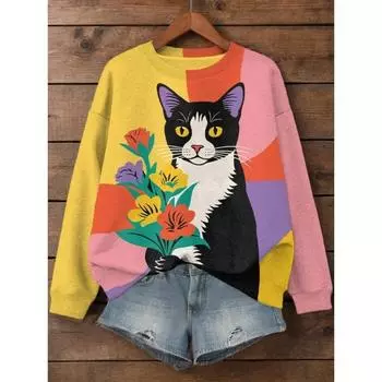 Модная женская толстовка с принтом в виде искусства, 3D-принт, топы с круглым вырезом и длинными рукавами, летняя повседневная женская одежда, уличная одежда 2000 года S