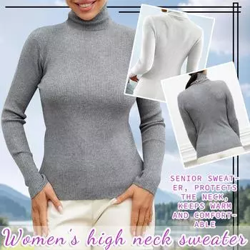 Модная женская трикотажная нижняя рубашка, однотонный свитер с длинным рукавом и водолазкой, пуловер, топ One Size