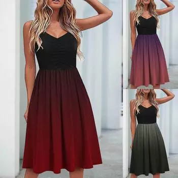 Модная женская юбка длины миди с принтом, цельное платье S чёрный