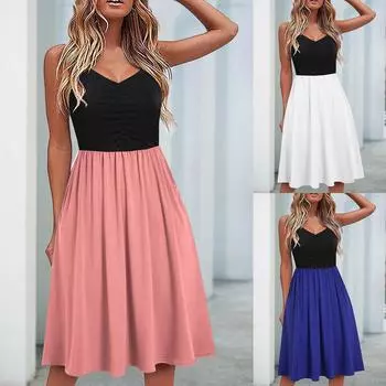 Модная женская юбка длины миди с принтом, цельное платье M синий