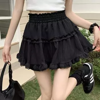 Модная женская юбка-пачка в балетном стиле, милая кружевная юбка-торт, лето 2024, новая нескользящая юбка-пачка трапециевидной формы с высокой талией M чёрный