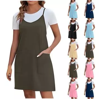 Модная женская юбка с карманами и поддельными подтяжками из двух частей L армия зеленый