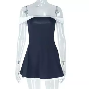 Модная женская юбка с открытой спиной, высокой талией, в европейском и американском стиле, с одним вырезом и короткими рукавами L чёрный