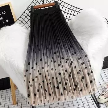 Модная женская юбка-сетка с принтом в горошек и складками L