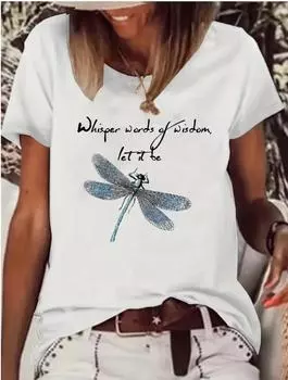 Модная женская упрощенная трехмерная футболка с принтом стрекозы и буквами, забавная повседневная футболка с круглым вырезом и короткими рукавами, летняя женская футболка XS зелёный