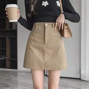 Модная женская вельветовая мини-юбка А-силуэта — облегающий крой, повседневный дизайн с запахом на бедрах. XS