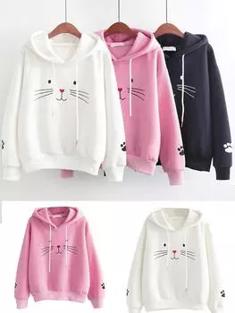 Модная женская верхняя рубашка с принтом кота, толстовка с длинным рукавом, повседневная свободная блузка XXL розовый