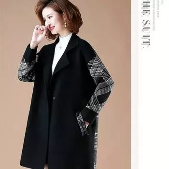 Модная женская весенне-осенняя куртка среднего возраста, элитное модное клетчатое пальто для пожилых людей M чёрный