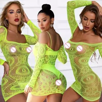 Модная женская зеленая цельная короткая юбка, женское обтягивающее нижнее белье, костюм, соблазнительное мини-платье с перспективой секса M