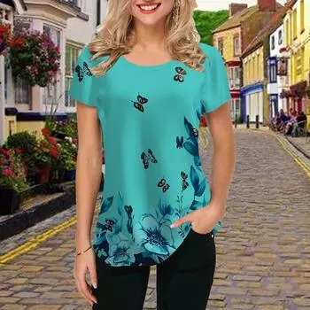 Модная женская зеленая футболка с принтом бабочек, забавная повседневная футболка с круглым вырезом и короткими рукавами, летняя женская футболка XS зелёный