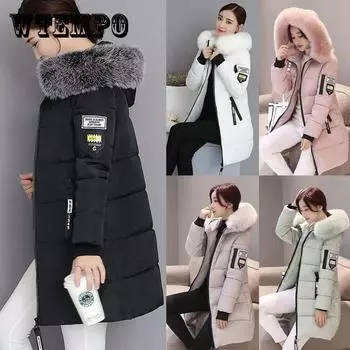 Модная женская зимняя длинная куртка, куртка-паркер, зимнее теплое пуховое пальто, куртка с меховым воротником из рыбы фугу XXXL