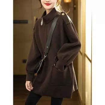 Модная женская зимняя куртка оверсайз с шерстяным воротником-стойкой и пальто свободного кроя M