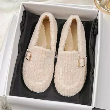 Модная женская зимняя обувь 2024 года из плюша для отдыха на природе Теплые зимние сапоги Мэри Джейн на плоской подошве Женские повседневные туфли-лодочки Большие размеры 41-43 Бесплатная доставка 35 чёрный