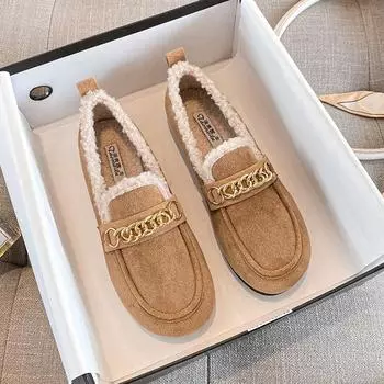 модная женская зимняя обувь для отдыха на открытом воздухе, мягкие теплые зимние сапоги, модные мокасины с цепочкой, туфли-лодочки, туфли-оксфорды, большой размер 41-43 35 чёрный