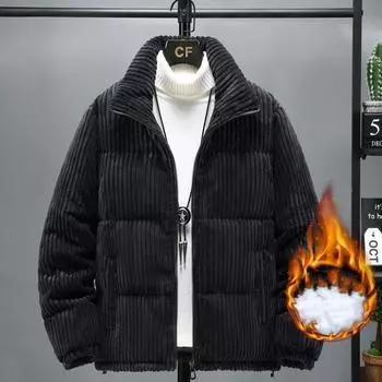 Модная зимняя куртка-парка, толстая теплая уличная хлопковая куртка, мужская однотонная зимняя куртка на молнии с воротником-стойкой, мужская верхняя одежда XXXXXL чёрный