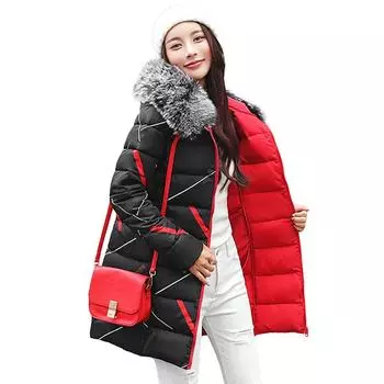 Модная зимняя куртка женская с меховым капюшоном, двухсторонняя, с хлопковой подкладкой, пальто женское толстое M