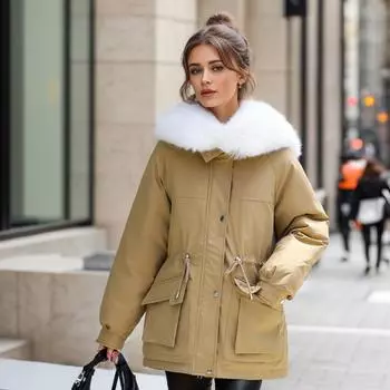Модная зимняя куртка женская теплая куртка длинная женская куртка большого размера 3XL женская парка зимнее пальто женская меховой воротник с капюшоном верхняя одежда M белый
